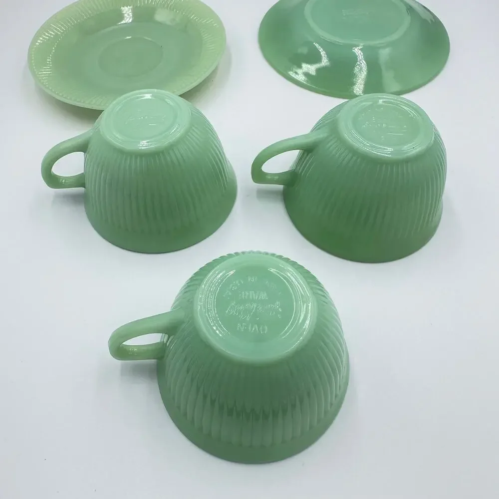 Fire King Coffee Tea Cup & Saucer Jane Ray JadeIte by ANCHOR HOCKING 5pc Set